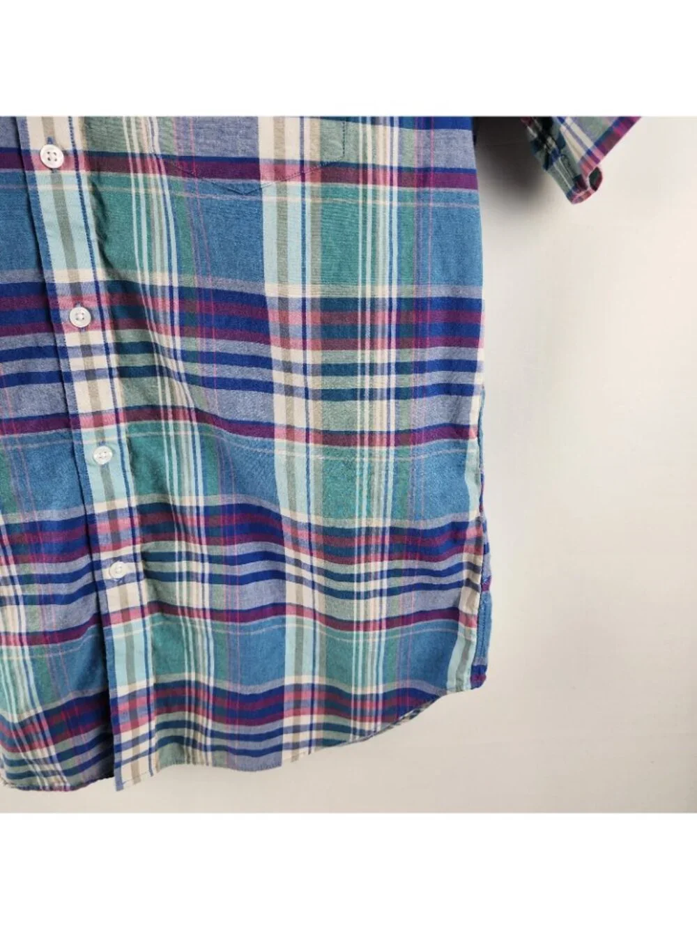 J Crew Shirt Mens Large Multi Madras Pattern Button Down Collar S/S Button Up